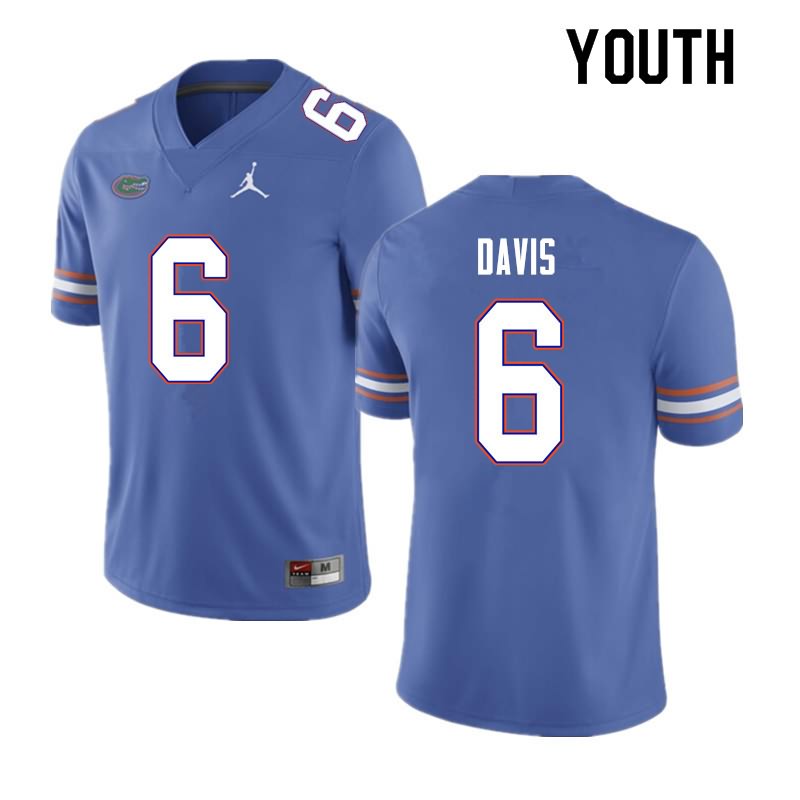 NCAA Florida Gators Shawn Davis Youth #6 Nike Blue Stitched Authentic College Football Jersey WEU0864SO